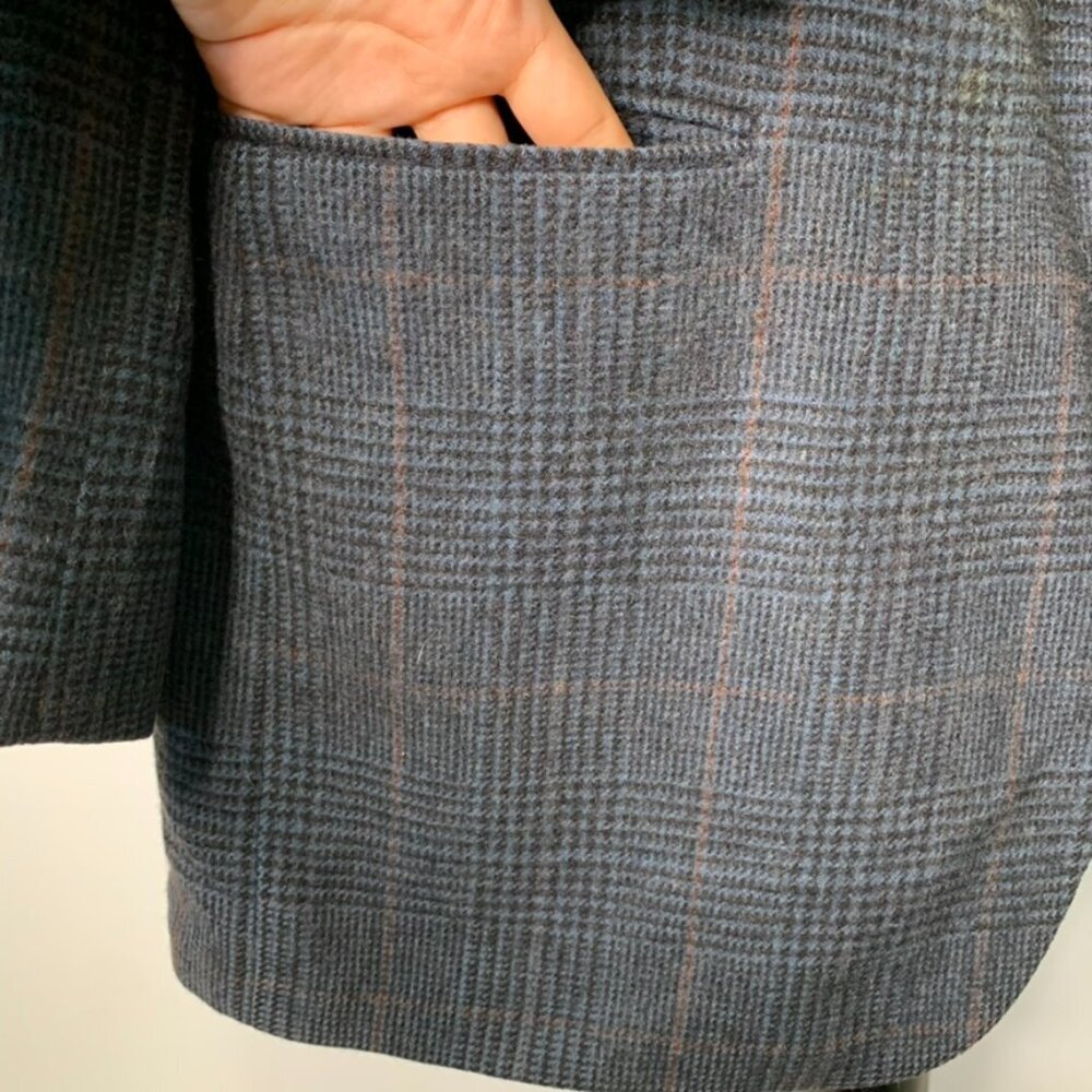 Vintage Burberrys Men's Blue Plaid 100% Camel Hair Sports Coat Blazer Jacket - Picture 6 of 13